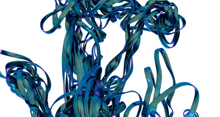 Abstract art with metallic blue ribbons dancing in the dark