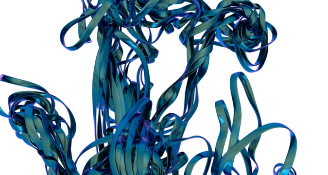 Abstract art with metallic blue ribbons dancing in the dark
