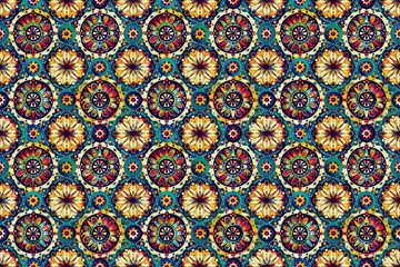 Colorful Indian mandala pattern with intricate designs on a white background