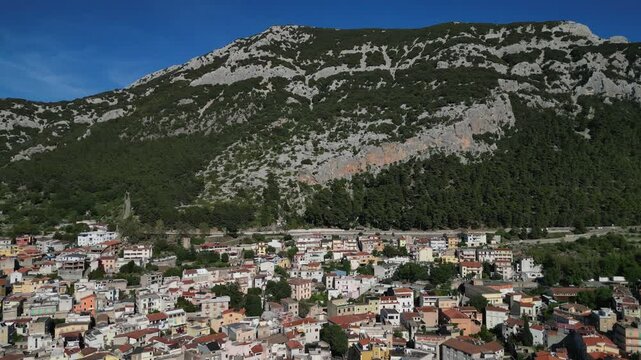 aerial view of Historic Village Of Dorgali In Sardinia, Italy 