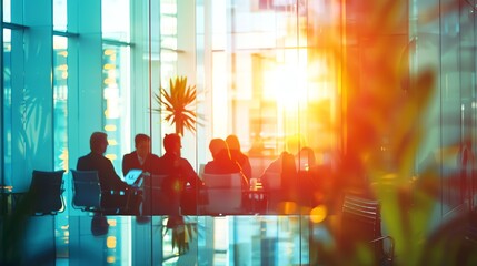 Confident business partners discussing ideas during a meeting in a modern office.