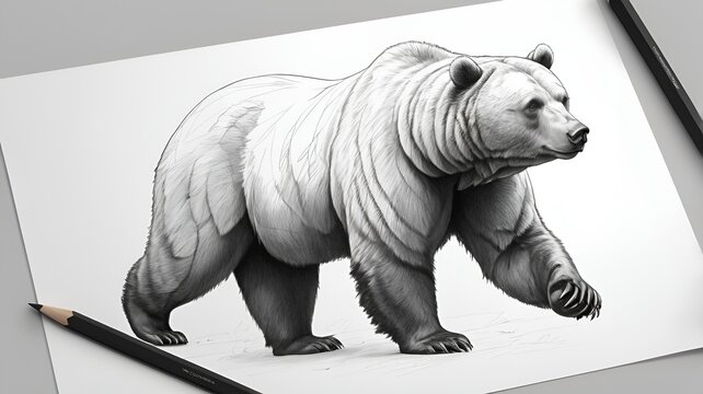 Black pencil sktech bear white background 