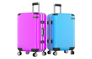 Pink and blue suitcases. Wedding travel, honeymoon concept. 3D rendering isolated on transparent background
