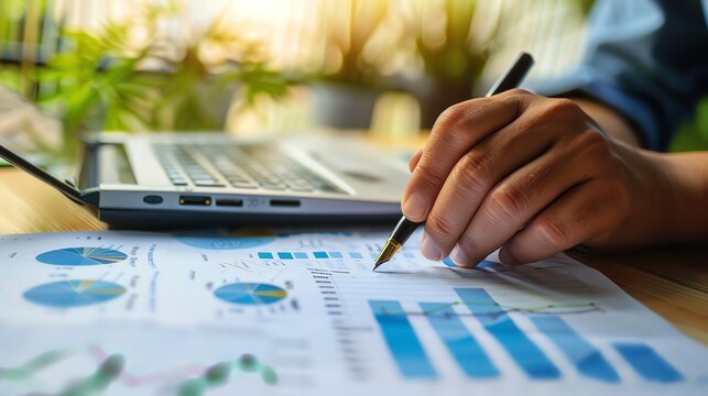 Businessman analyzing financial data and making notes.