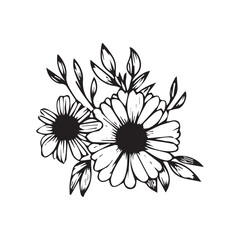 Vector black flowers bouquet icon, illustration thin line image ,botanical lines art flower, Minimalist contour drawing of flower bouquet.