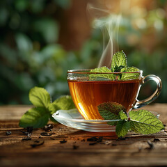 Cup of green tea with mint leaf Cinematic food Photography. generated by AI