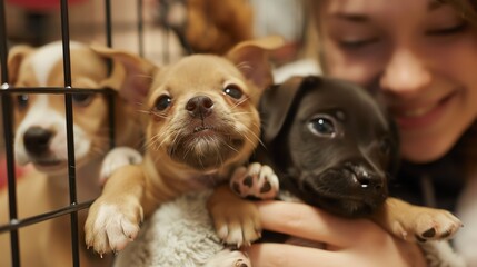 An adorable puppy looks out from behind a kennel door, eager to find a loving home.
