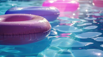 Colorful inflatables accessories in a clear swimming pool