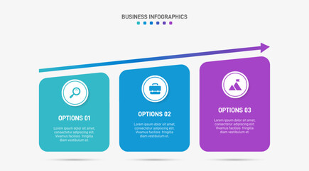 Horizontal progress bar featuring 3 arrow-shaped elements, symbolizing three six stages of business strategy and progression. Clean timeline infographic design template. Vector for presentation