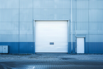 Warehouse Exterior with Wall Panels and White Garage Door