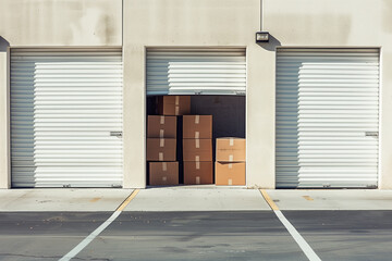 Three White Storage Unit Doors with Cardboard Boxes Inside