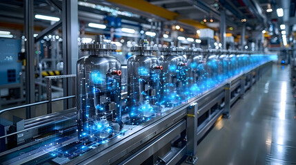Fototapeta premium An advanced manufacturing plant where Digital Twins optimize the entire production lifecycle