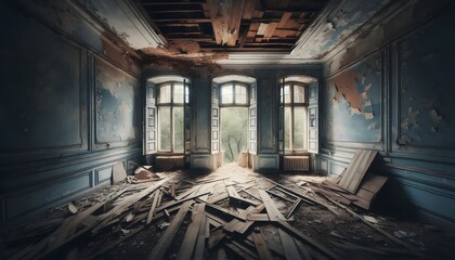 Obraz premium Empty interior of an abandoned house