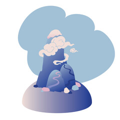 Mountain in the clouds of an interesting shape in flat style, the concept of traveling and overcoming obstacles, vector