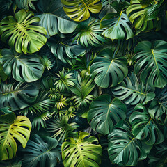 Green leaves creating a natural border on a plain teal colored background. AI