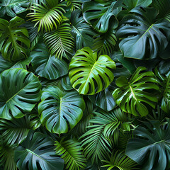 Green leaves creating a natural border on a plain teal colored background. AI