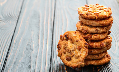 Mix of cookies chocolate and peanut . Many unhealthy snacks .