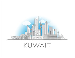 Fototapeta premium Kuwait skyline cityscape line art style vector illustration