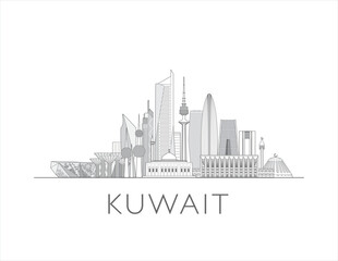 Naklejka premium Kuwait skyline cityscape line art style vector illustration
