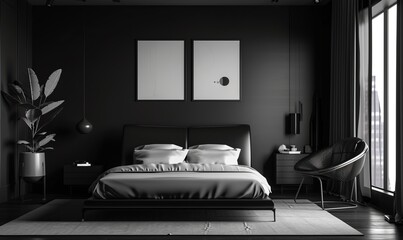 Monochrome elegance reigns in this minimalist bedroom, where simplicity meets sophistication with sleek furniture and subtle textures