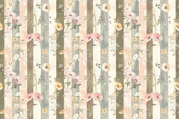 Elegant pastel-toned fabric with chic stripes and floral design