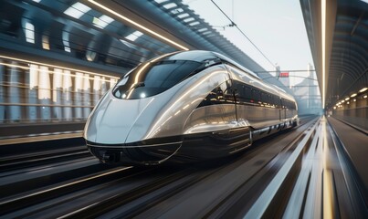 Fototapeta premium Modern transportation with electric cars and high-speed trains
