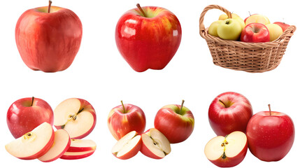 Red and Green Apples in Baskets and Sliced Arrangements
