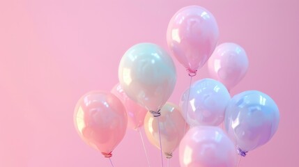 Colorful balloon bouquet with light pink background.