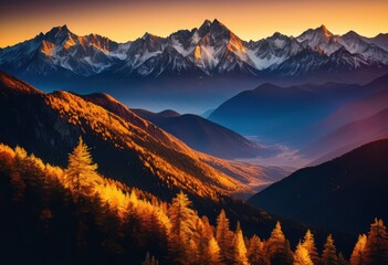 majestic sunrise illuminating ancient mountain range peaks golden light, landscape, scenic, nature, beauty, sunlight, morning, dawn, horizon, silhouette