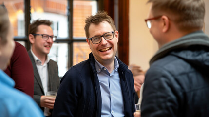 Fototapeta premium Man Laughing with Friends at a Social Gathering ..
