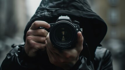 Fototapeta premium Front view photographer with camera
