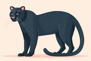 Obraz premium Cartoon style panther with plum-colored eyes standing on a light background
