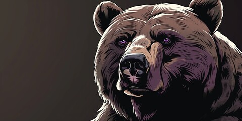 Obraz premium Cartoon style bear with purple eyes on a dark background