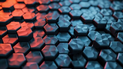 Obraz premium Abstract hexagonal pattern in orange and blue tones, creating a futuristic and modern texture. Perfect for design and backgrounds.