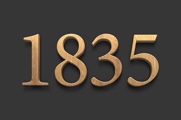 3D wooden logo of number 1835 on dark grey background.