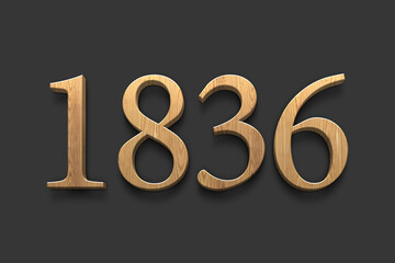 3D wooden logo of number 1836 on dark grey background.