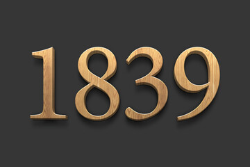 3D wooden logo of number 1839 on dark grey background.