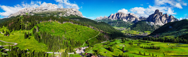 Panoramic view of the mountains of Piz Boe and Sassongher 