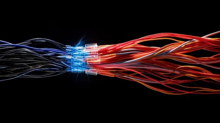 A collection of colorful electrical wires arranged against a black background, highlighting their complexity and connectivity