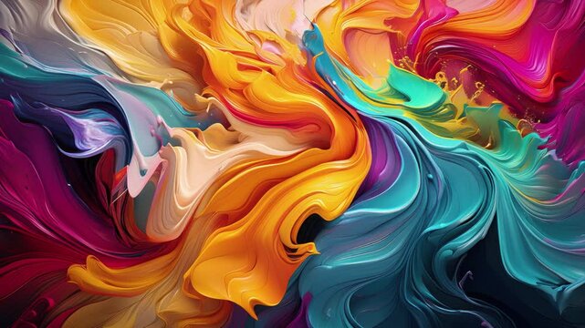 Abstract painting of colorful swirls and waves