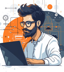 Engineer working with laptop