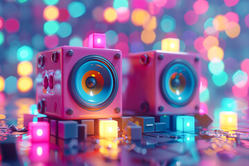 Obraz premium Two Colorful Speakers on Table