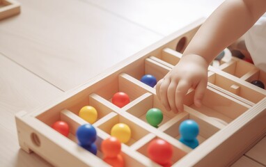montessori teaching pedagogy , kid play concept with copy space 