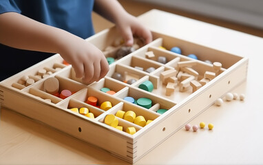 montessori teaching pedagogy , kid play concept with copy space 