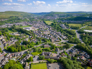 Aerial view of the Welsh Valleys town of Ebbw Vale