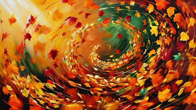 colorful autumn leaves swirling in a spiral pattern against a warm background. Autumn background