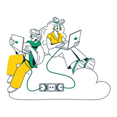 Young man and woman connected to cloud wallet