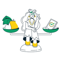 Woman compares money and digital currencies