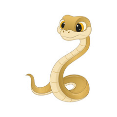 Cute cartoon golden snake character. Vector illustration