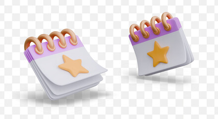 Realistic calendar with golden star on sheet. Spring calendar with holiday label